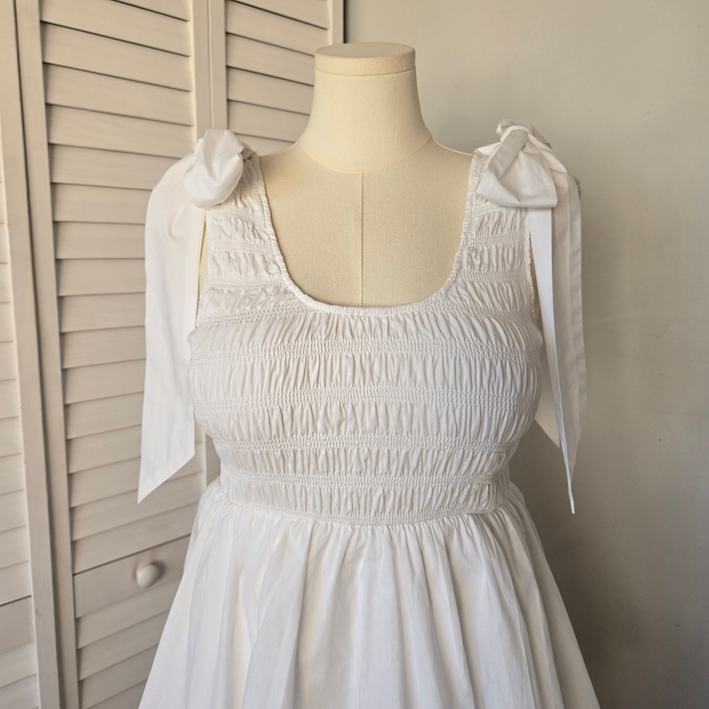 Cleobella Kaiya White Smocked Tiered Midi Dress Size M Boho Cottagecore Romantic - Picture 3 of 10